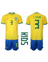 Brazílie Thiago Silva #3 Domácí dres pro děti MS 2022 Krátký Rukáv (+ trenýrky)